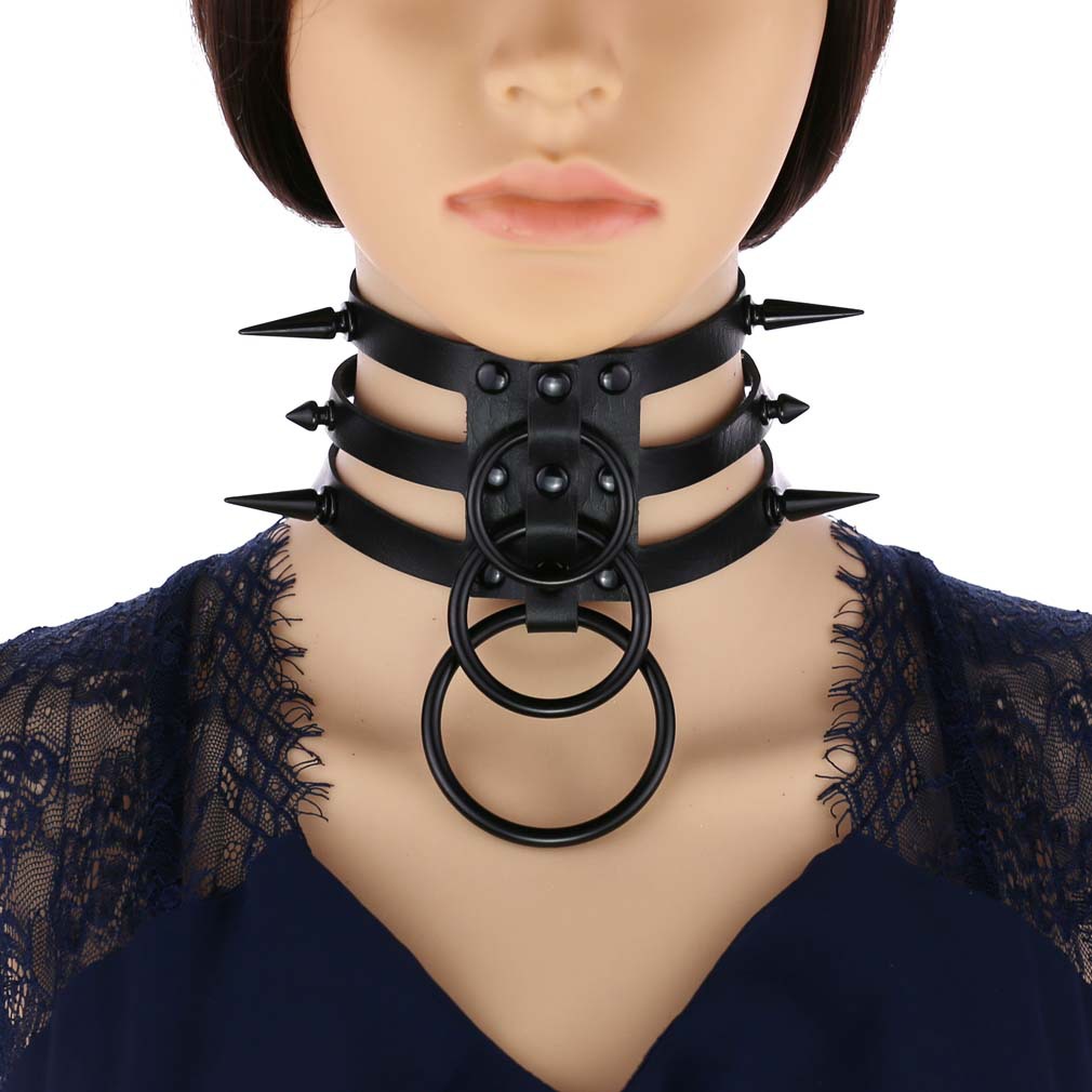 Women'S Emo Accessories - Collar de cuero con remaches negros,