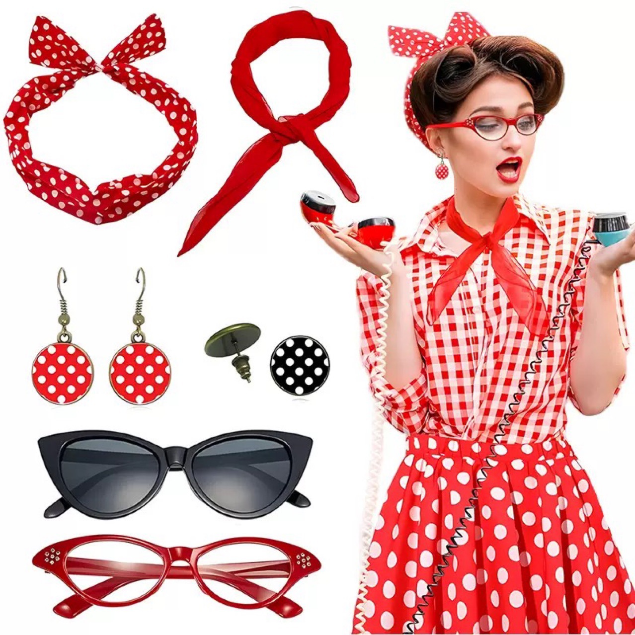 Disfraz de fiesta hippie retro - Women'S Accessories In The 1950S reseña y precio